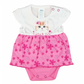   Rövid ujjú szoknyás baba body cuki Virágos cica mintával