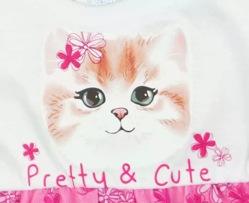 Rövid ujjú szoknyás baba body cuki Virágos cica mintával