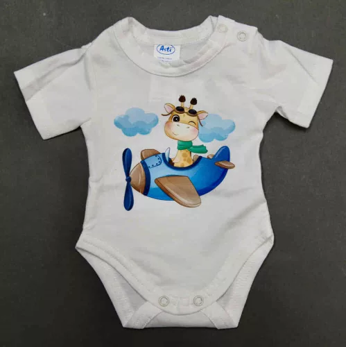 ABR Rövid ujjú pamut body - Fehér - Repülős zsiráf (74)