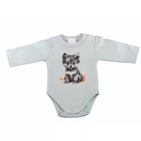 Hosszú ujjú baba body farkas mintával