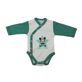   ABR Hosszú ujjú elől patentos pamut body - Zöld-Fehér - Mickey egér (68)