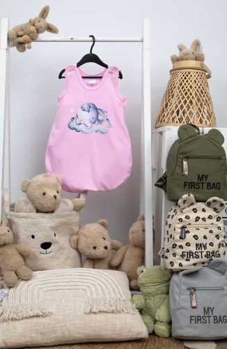 ABR Ujjatlan vékony pamut hálózsák (1 TOG) - Rózsaszín - Elefántos mintával (68)