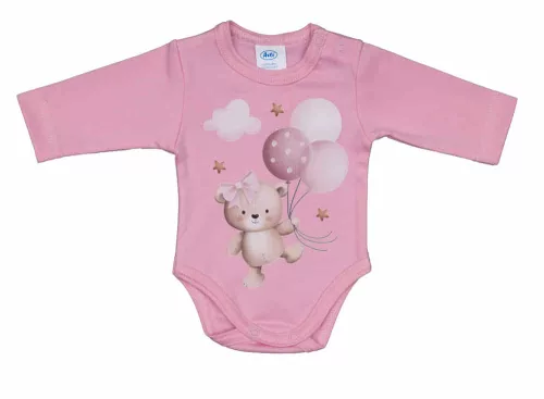 ABR Hosszú ujjú baba body Macis mintával - Rózsaszín - 62