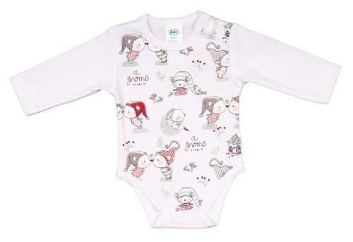 ABR Hosszú ujjú baba body karácsonyi manó mintával - Fehér - 74