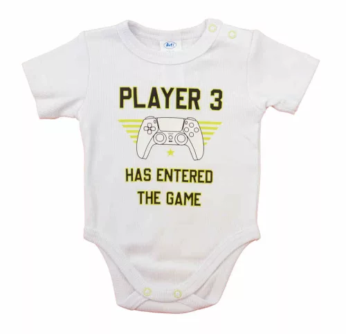 Feliratos rövid ujjú baba body