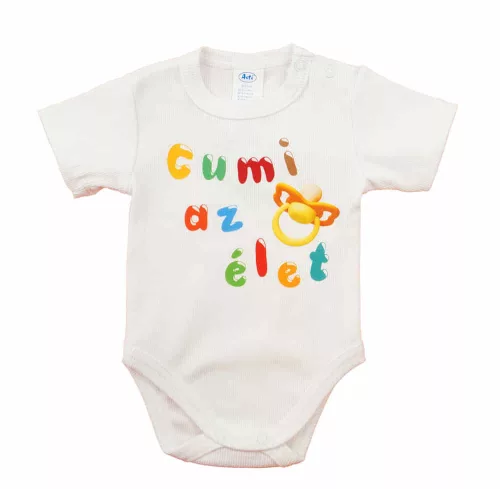Feliratos rövid ujjú baba body
