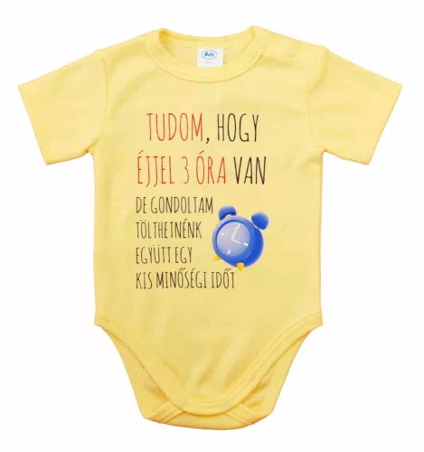Feliratos rövid ujjú baba body