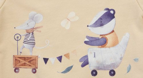 Belül bolyhos, hosszú ujjú baba rugdalózó – Állatos mintával