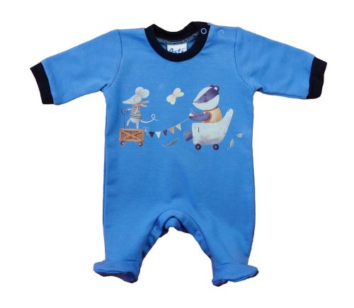 Belül bolyhos, hosszú ujjú baba rugdalózó – Állatos mintával