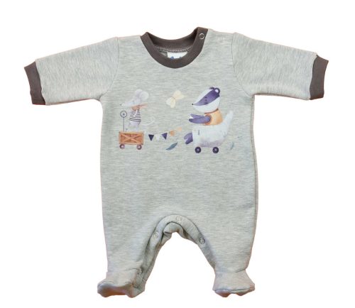 Belül bolyhos, hosszú ujjú baba rugdalózó – Állatos mintával