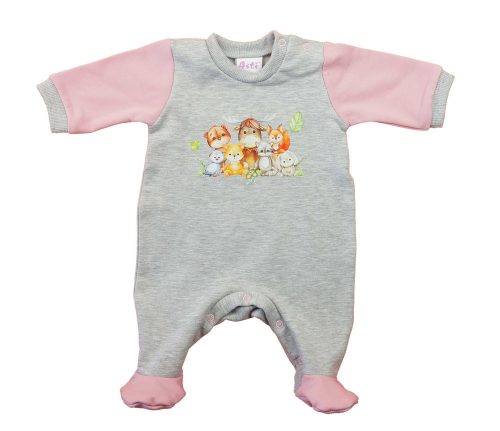 Belül bolyhos, hosszú ujjú baba rugdalózó – Állatos mintával