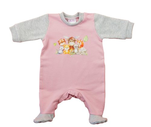 Belül bolyhos, hosszú ujjú baba rugdalózó – Állatos mintával