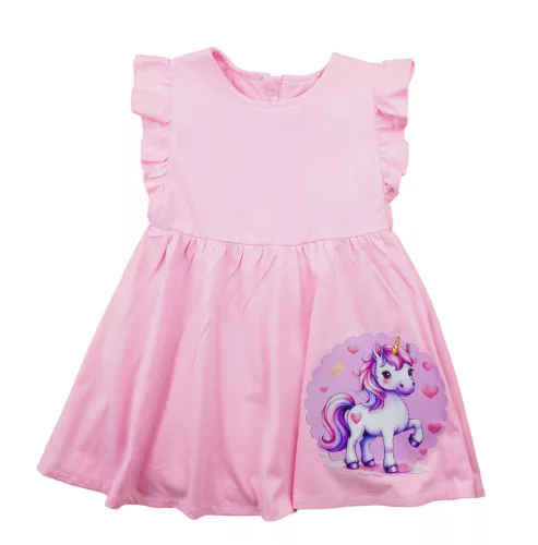 Fodros ujjú kislány nyári ruha – Unikornis mintával