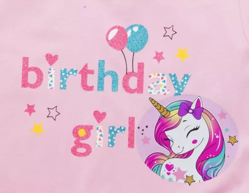 Tüllös rövid ujjú ruha – Szülinapos unikornisos mintával