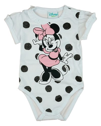 Disney Minnie pöttyös-csillámos rövid ujjú baba body fehér