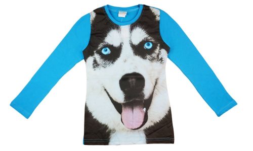 Husky kutya mintás hosszú ujjú lányka póló