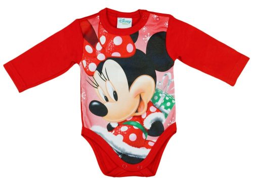 Disney Minnie Mikulás mintás hosszú ujjú karácsonyi body| kombidressz piros