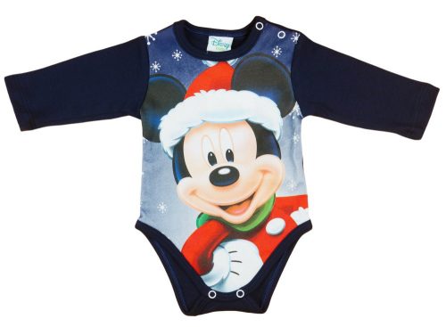 Disney Mickey Mikulás mintás hosszú ujjú karácsonyi body| kombidressz kék