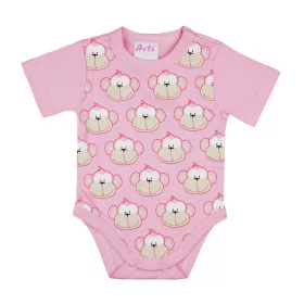   Monkey majom mintás rövid ujjú baba body (kombidressz) rózsaszín