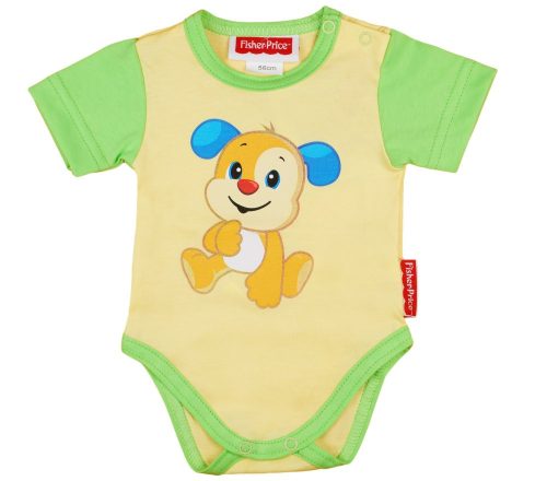 Fisher-Price Kutyus mintás baba body (kombidressz) sárga