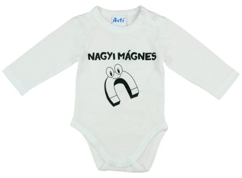 "Nagyi mágnes" feliratos hosszú ujjú baba body fehér