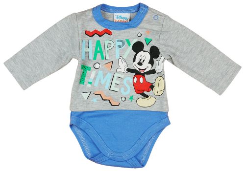 Disney Mickey "Happy times" hosszú ujjú baba body szürke