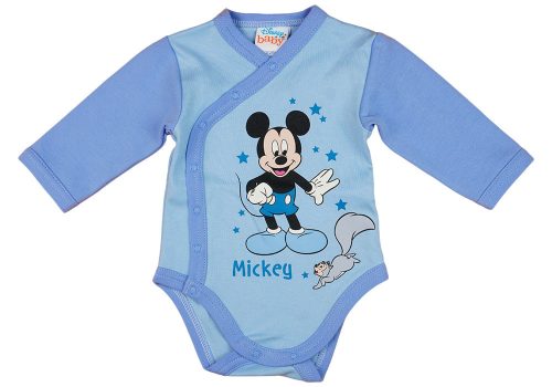 Disney Mickey mókusos elöl patentos hosszú ujjú baba body kék