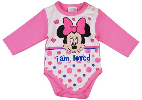 Disney Minnie szívecskés| pöttyös hosszú ujjú baba body pink