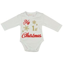   "My first Christmas" feliratos| glitteres hosszú ujjú baba body fehér