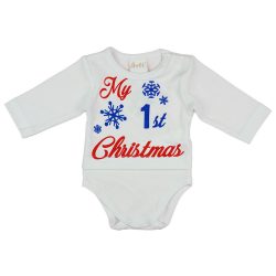   "My first Christmas" feliratos hosszú ujjú karácsonyi baba body| kombidressz fehér