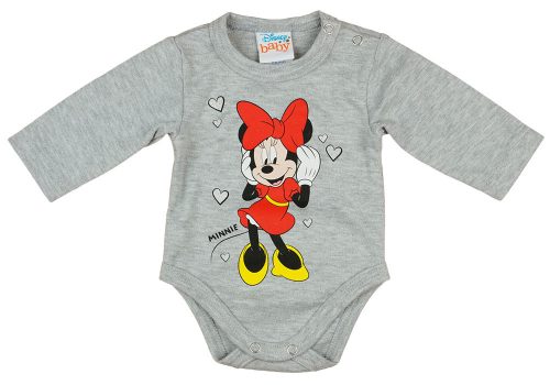 Disney Minnie szivecskés hosszú ujjú baba body szürke