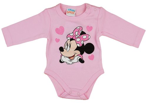 Disney Minnie szívecskés glitteres hosszú ujjú baba body rózsaszín