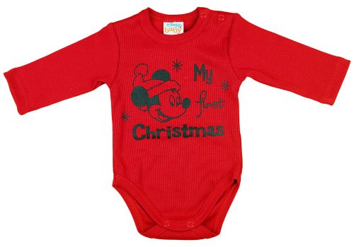 Disney Mickey "My first Christmas" feliratos hosszú ujjú baba body piros