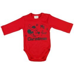  Disney Mickey "My first Christmas" feliratos hosszú ujjú karácsonyi baba body| kombidressz piros