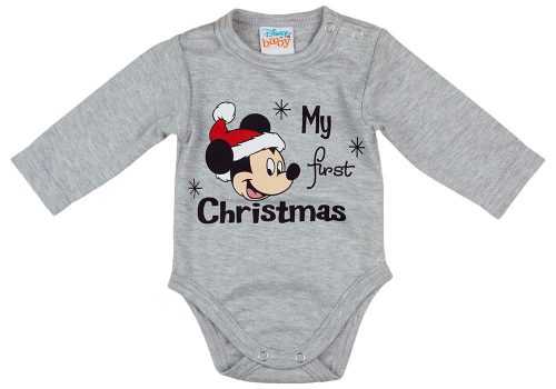 Disney Mickey "My first christmas" feliratos karácsonyi baba body szürke