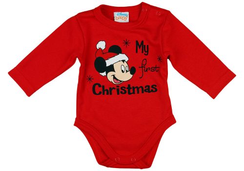 Disney Mickey "My first christmas" feliratos karácsonyi baba body piros