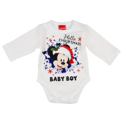   Disney Mickey "Hello Christmas" feliratos hosszú ujjú baba body fehér