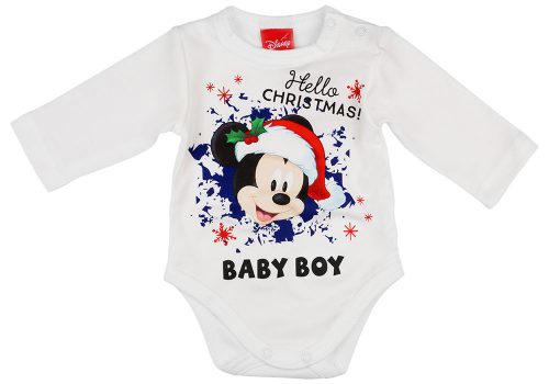 Disney Mickey "Hello Christmas" feliratos hosszú ujjú baba body fehér