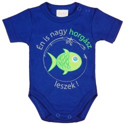   "Én is nagy horgász leszek" feliratos rövid ujjú baba body kék