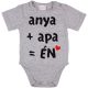 "anya+apa=ÉN" feliratos rövid ujjú baba body szürke