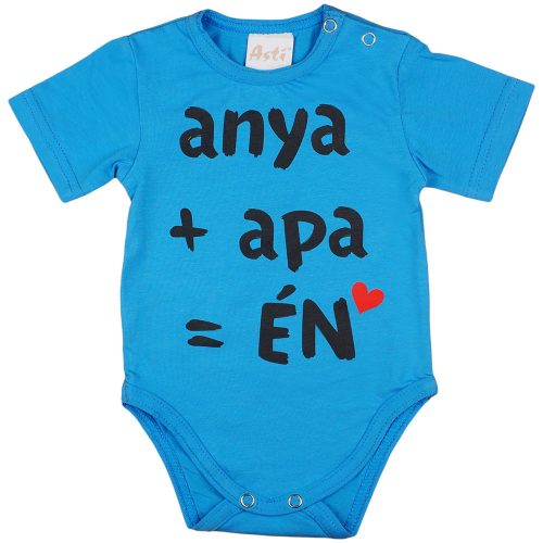 "anya+apa=ÉN" feliratos rövid ujjú baba body kék