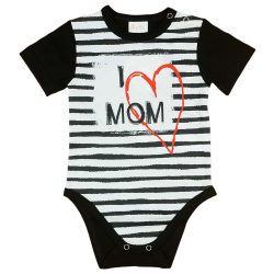   "I LOVE MY MOM" feliratos rövid ujjú baba body fekete