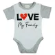 "Love my family" feliratos rövid ujjú baba body fehér