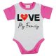 "Love my family" feliratos rövid ujjú baba body pink