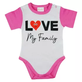   "Love my family" feliratos rövid ujjú baba body pink