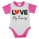 "Love my family" feliratos rövid ujjú baba body pink