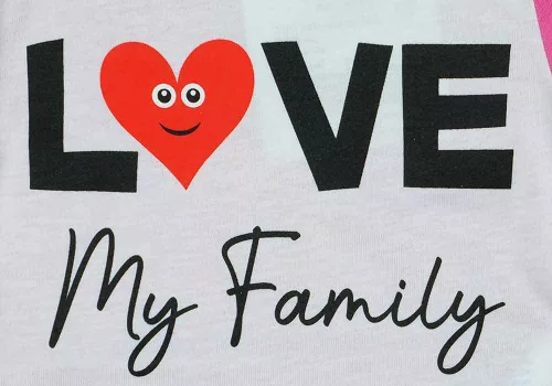 "Love my family" feliratos rövid ujjú baba body pink