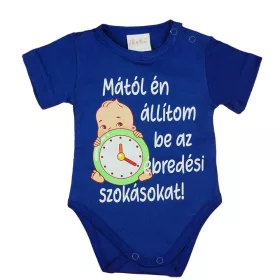 Feliratos rövid ujjú kisfiú baba body kék