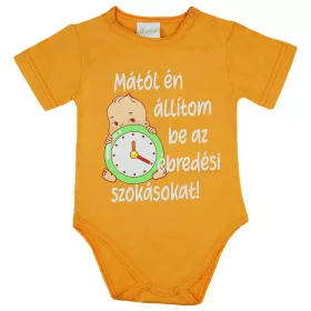 Feliratos rövid ujjú kislány baba body narancs