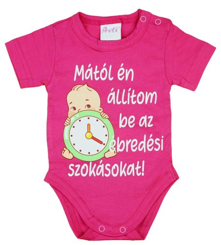 Feliratos rövid ujjú kislány baba body pink